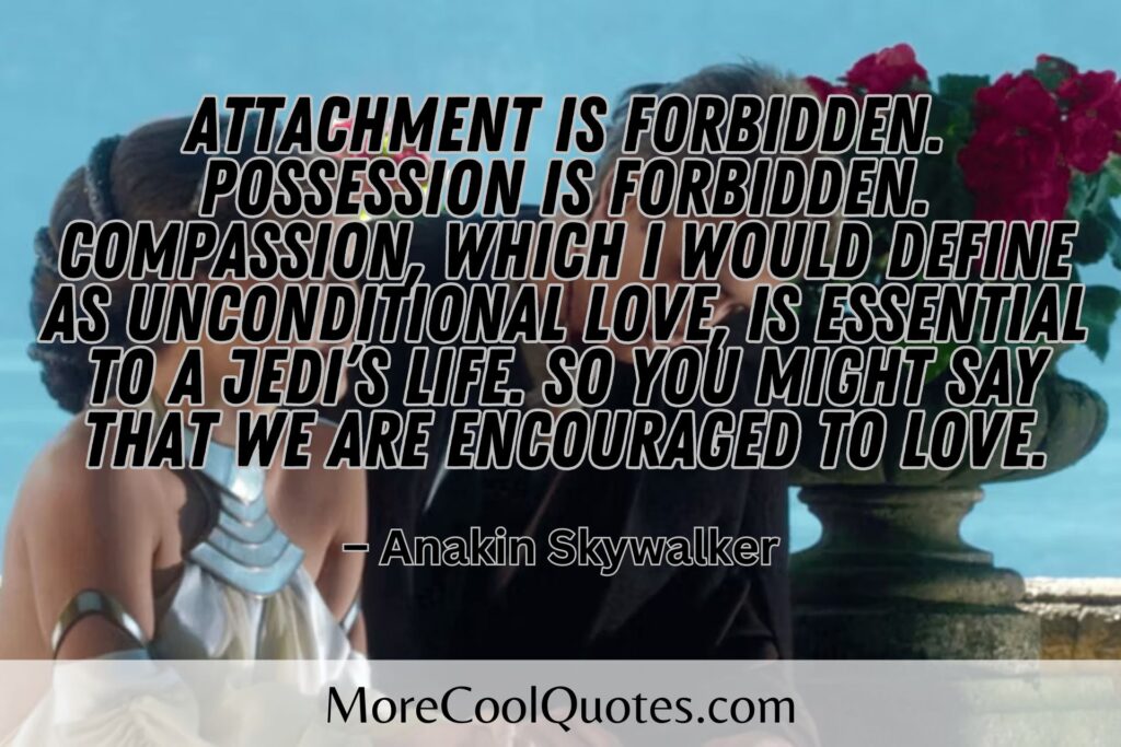 Attachment is forbidden. Possession is forbidden. Anakin Skywalker quotes